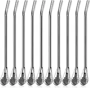 Yerba Mate Bombilla Gourd Drinking Filter Straws 304 Food-Grade Stainless Steel 7.2 Inch inch Long Spoon Bombillas Straws for Mate Tea Reusable Stirring Spoon Straw for Smoothies (silver)