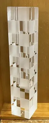 Lucien Piccard Checkerboard Crystal Bud Vase Geometric Frosted Look