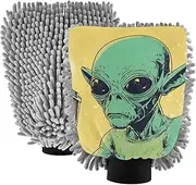 XYMZR Coffee Alien Funny Yellow Absorbent Microfiber Car Wash Mitt, Funny Cute Anime Scratch Free for Cars Cleaning, Home Cleaning Mitts, 2 Pack, 10.24” L x 7.09” W