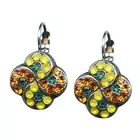 Mariana Earrings Clover Shaped Yellow Opal, Sun, & Blue Zircon Austrian Cryst...