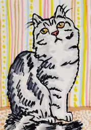 British Longhair ACEO Art Card Print by Artist KSams Cat Collectible 2.5 x 3.5