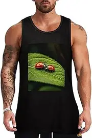 [NQHJT] Men Tank Tops Leaves and Ladybug Sleeveless T Shirts for Men's Fitness Quick Dry Gym Tank Top for Men