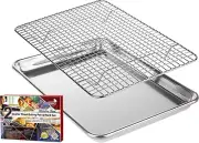 Small Quarter Sheet Baking Pan with Rack, Stainless Steel Baking Rack & Aluminum