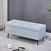 Tufted Fabric Storage Ottoman Bench Luxurious Upholstery Storage Bench Padded Footrest Stool for Living Room Bedroom Furniture Premium Shoe Storage Bench(Blue,60x40x45cm)