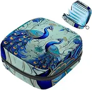 Period Bag,Sanitary Napkin Storage Bag,Blue Feather Peacocks,Tampon Bag for Purse
