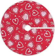 Pfrewn Valentine's Day Tree Skirt 36" Rustic Red Pink Hearts Romantic Love Christmas Tree Skirts Mother's Day Xmas Mat for Holiday Festival Party Wedding Decor