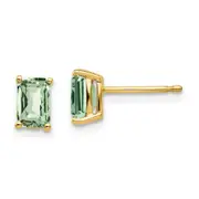 14k Yellow Gold 6x4 Octagon Checker-Cut Green Quartz Earrings