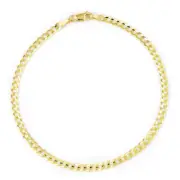 14K Yellow Gold Solid 3mm Curb Cuban Link Chain Italian Bracelet or Anklet- 9"