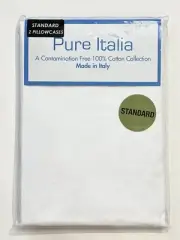 Pure Italia Standard Pillowcases 400TC Cotton Set of 2 WHITE Made in Italy New