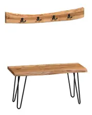 Alaterre Hairpin Natural Live Edge 36in Bench with Coat Hook Set