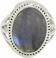 [MOONEYE] Oval Cab Labradorite Gemstone 925 Sterling Silver Solitaire Statement Handmade Ring
