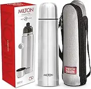 Milton Thermosteel Flip Lid 1000, Double Walled Vacuum Insulated Thermos 1000 ml | 34 oz | 1 LTR | 24 Hours Hot and Cold Water Bottle with Cover, Stainless Steel, BPA Free,Leak Proof | Silver