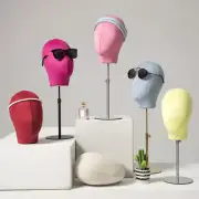 Velvet Mannequin Head for Wigs Making Hat Glasses Display Metal Stand Holder