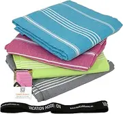 Clotho 4 Pack Turkish Beach Towel Set with Chair Bands - 100% Cotton 39x70 Oversized Pool Towels - Made in Turkey, Soft, Absorbent, Sand Free, Fast Drying for Swimming Bundle Set of 4