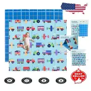 Non-Slip Foam Play Mat for Toddlers - Vibrant Trains, Planes & Trucks Design