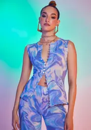 [Jaded London] Blue Marble Print 90s Fit Knitted Shell Top