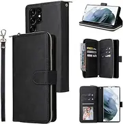 [YocoverTech] for Samsung S22 Ultra 5G Case, for Galaxy S22 Ultra 5G Wallet Case[9 Card Slots+1 Cash Slot] PU Leather Stand Flip Zipper Wallet Cover[6.8 inch]-Black