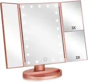 Tri-fold Lighted Vanity Makeup Mirror With 3X/2x Magnification,21 Leds L