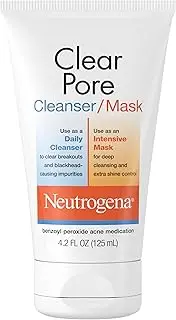 Neutrogena Clear Pore 2 in 1 Facial Cleanser/Face Mask with Kaolin & Bentonite Clay & 3.5% Benzoyl Peroxide Acne Treatment Medication, Daily Face Wash & Shine Control Clay Mask, 4.2 fl. oz, 3 Pack