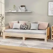 Pull-Out Day Bed Frame with Solid Pine Wood, Multifunctional 2X(90x190) cm Sofa Bed, Wooden Platform Bed for Guest Room, No Mattress Included