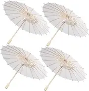 [TOGEVAL] DIY Boys and Girls Dance Umbrellas 4pcs White Paper Parasols Random Handles Great for Craft Projects