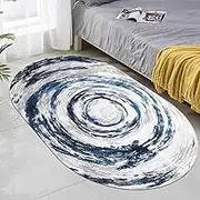 Modern Design Grey Blue Bedside Oval Area Rugs，Non-Slip Washable Living Room Bedroom Balcony Sofa Carpet Small 100x180cm Ellipse Short Pile(4.6ft×6.6ft/140×200cm)