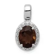 Sterling Silver Rhodium-plated with Smoky Quartz Oval Pendant