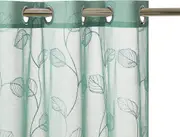 2 Pieces Tuequoise Blue Sheer Curtains, Embroidered Semi Sheer Grommet Floral Leaf Window Curtains & Drapes for Living Room Kitchen Bedroom Curtains