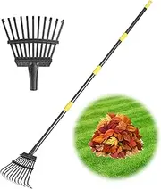 Garden Rake for Leaves, Small Leaf Rake for Lawns, 70-inch Adjustable Metal Rakes-Tool with 11 Steel Tines for Gardening, Yard, Shrub, Flower Beds, Lawns