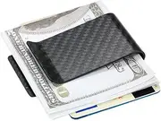 [Generic] Sleek Black Carbon Money Clip Wallet for Men - Holds 30 Bills or 10 Cards, Lightweight &, 7.1 x 3.8 x 1.8cm