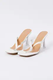 White Toe Post Stiletto Heeled Mule Sandals