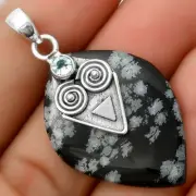 Snow Flake Obsidian & Sky Blue Topaz 925 Sterling Silver Pendant Jewelry P-1247