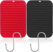 Silicone Trivet Mats, AFUNTA 2 pcs Thick Wave Silicone Pad with 2 pcs S-Shaped Hook, Anti-hot Pad/Table Coaster/Cup Pad …