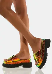 Gold Shiny Thoughts Iridescent Sandals