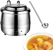 Zertylre Commercial Food Warmers Electric Soup Warmer Grade Thermal Soup Kettle 13L with Spoon Hinged Lid 304 Stainless Steel Insert Pot, Temperature Control, Suitable for Restaurants Canteen Home