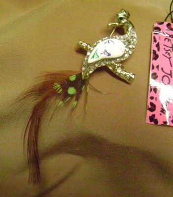 NWT- BETSEY JOHNSON RHINESTONE ENAMEL FEATHERED BIRD BROOCH. USA SELLER