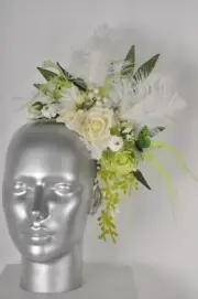 Green White Cream Feather Butterfly Peony Orchid Rose Flowercrown Fascinator