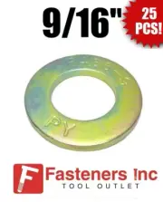 (Qty 25) 9/16" F436 SAE Grade 8 Yellow Zinc Plated Hardened Flat Washers