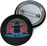 [Teegarb Letter Blanket] Humorous Pinback Button Pin Badge Old-Fashioned Automated AI Machines Nostalgic Robot Lover Men Women