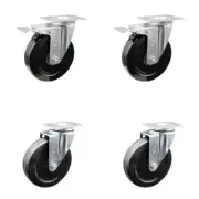 5 Inch Hard Rubber Wheel Swivel Top Plate Caster Set 2 Total Lock Brakes SCC