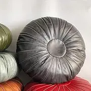 Ottoman Pouf Cover, Moroccan Footstool Comfort Cushion Pouffe Unstuffed Round Leather Bean Bag Chair Footrest Boho Decor-Iron Gray 70x26cm(28x10inch)