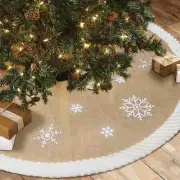 Christmas Tree Skirt 48inch, White Snowflake Fur Burlap Tree Skirt for Xmas D...