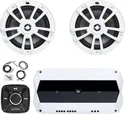 Flush Mount Pre-Amp Waterproof Bluetooth Controller, 2X 8 375 Watts Peak High-Performance Marine Audio White Speakers, 1000W Peak Weather-Resistant High-Performance 4-Channel Boat Amplifier W/Kit