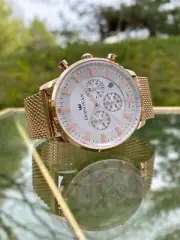 Donovan Watches Chrono X Stainless Steel White Rose Gold Mesh Strap Brand New