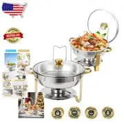 Round Stainless Steel Chafing Dish Buffet Ware Set with Lid Holder – 5QT