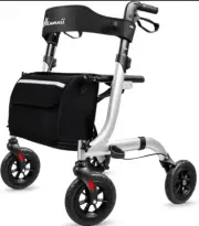 Henmnii Rollator Walker Lightweight Folding All Terrain 8" WHEELS SILVER 2280E