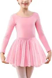 [FEOYA] Girl Leotard Dress Ballet Dance Outfit Kids Sequin Long Sleeve Leotard with Skirt Children Dancewear for Ballerina Gymnastics Yoga Dancing Costume 3-12 Years