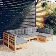 Patio Furniture Sets 6 Piece Garden Lounge Set with Grey Cushions Solid Pinewood