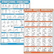 QuickFit 2 Pack - Stretching Exercises and Sliding Bench Workout Poster Set - Compatible with Total Gym & Weider Ultimate Body Works (Laminated, 18" x 27")