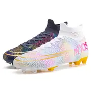 Nevenka Hightop Soccer Boots Spikes Shoes Unisex Outdoor Indoor Sneaker-1White Black
